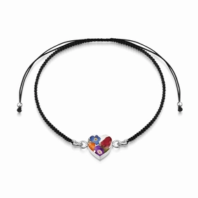 Shrieking Violet Sterling Silver Black Woven Mixed Flower Heart Charm Bracelet