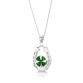 Shrieking Violet Sterling Silver Horseshoe Four Leaf Clover Necklace