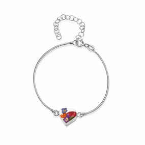 Shrieking Violet Sterling Silver Mixed Flower Heart Charm Bracelet D