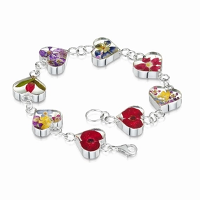Shrieking Violet Sterling Silver Mixed Flower Large Heart Bracelet