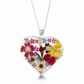 Shrieking Violet Sterling Silver Mixed Flower Large Heart Necklace D
