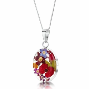 Shrieking Violet Sterling Silver Mixed Flower Medium Oval Necklace