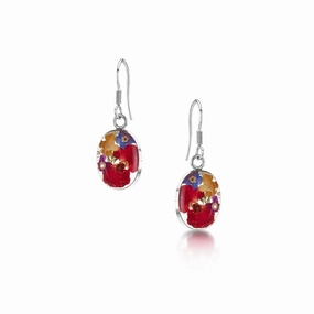 Shrieking Violet Sterling Silver Mixed Flower Oval Drop Earrings