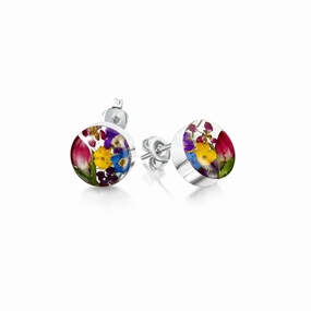 Shrieking Violet Sterling Silver Mixed Flower Round Stud Earrings