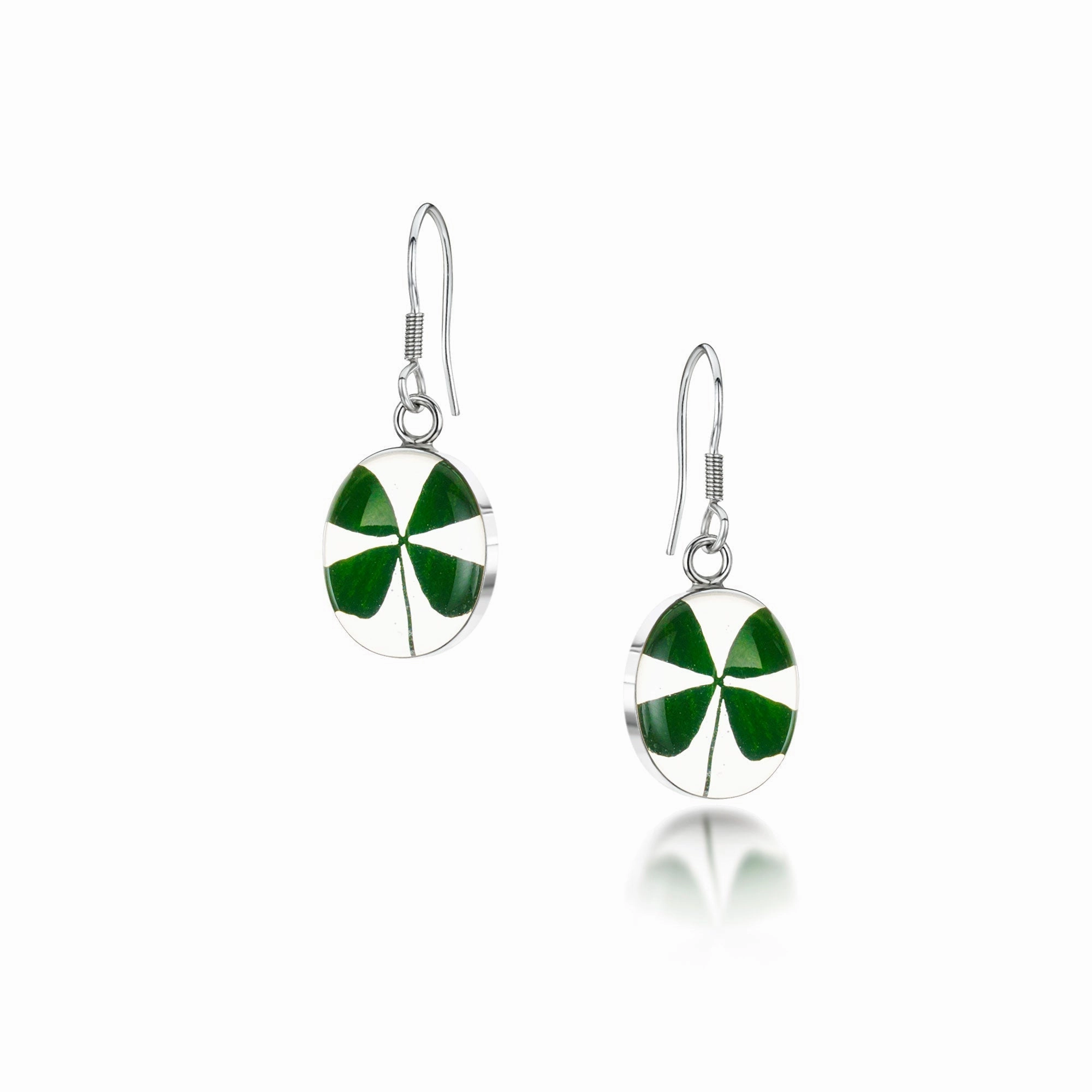 Shrieking Violet Sterling Silver Oval Four Leaf Clover Drop Earrings