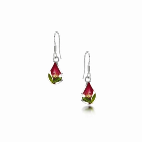 Shrieking Violet Sterling Silver Rose Bud Teardrop Drop Earrings