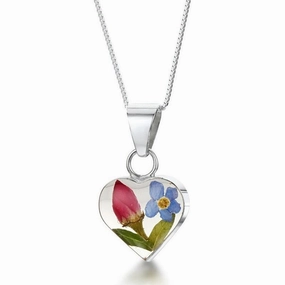 Shrieking Violet Sterling Silver Rose Forget Me Not Small Heart Necklace
