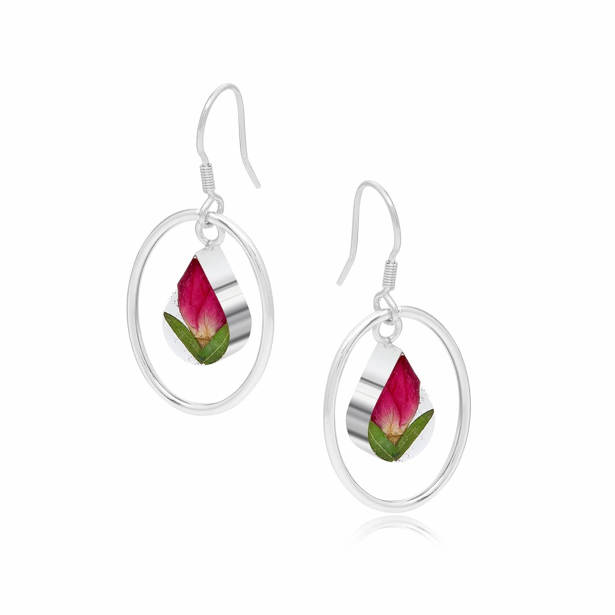 Shrieking Violet Sterling Silver Rose Hoop Drop Earrings D