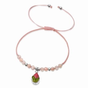 Shrieking Violet Sterling Silver Rose Quartz Beaded Rose Teardrop Charm Bracelet