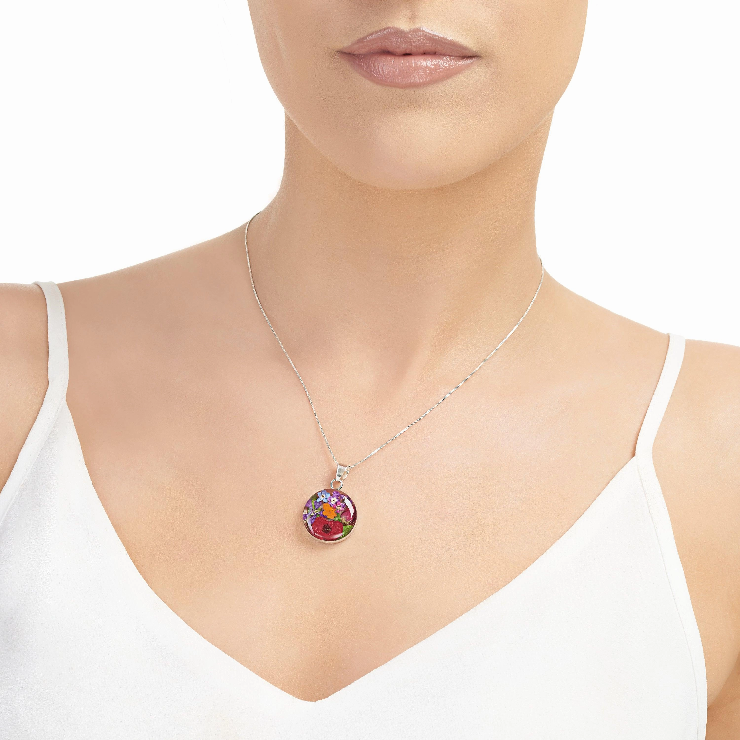 Shrieking Violet Sterling Silver Round Mixed Flower Necklace