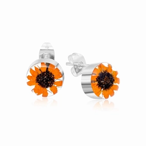 Shrieking Violet Sterling Silver Round Sunflower Stud Earrings
