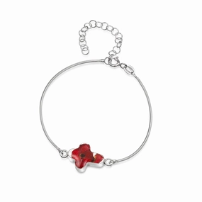 Shrieking Violet Sterling Silver Snake Chain Cross Poppy Charm Bracelet