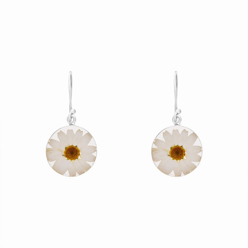 Shrieking Violet Sterling Silver White Daisy Drop Earrings