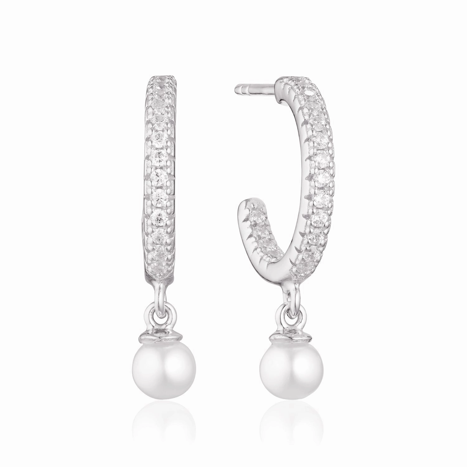Sif Jakobs Ellera Sterling Silver White Zirconia Freshwater Pearl Hoop Earrings