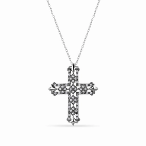 Silver 925 Black Rhodium Plated CZ Cross Necklace - BGP00687-BLK