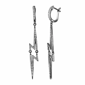 Silver 925 Black Rhodium Plated Dangling Lightning CZ huggie hoop Earrings - ACE00102BLK