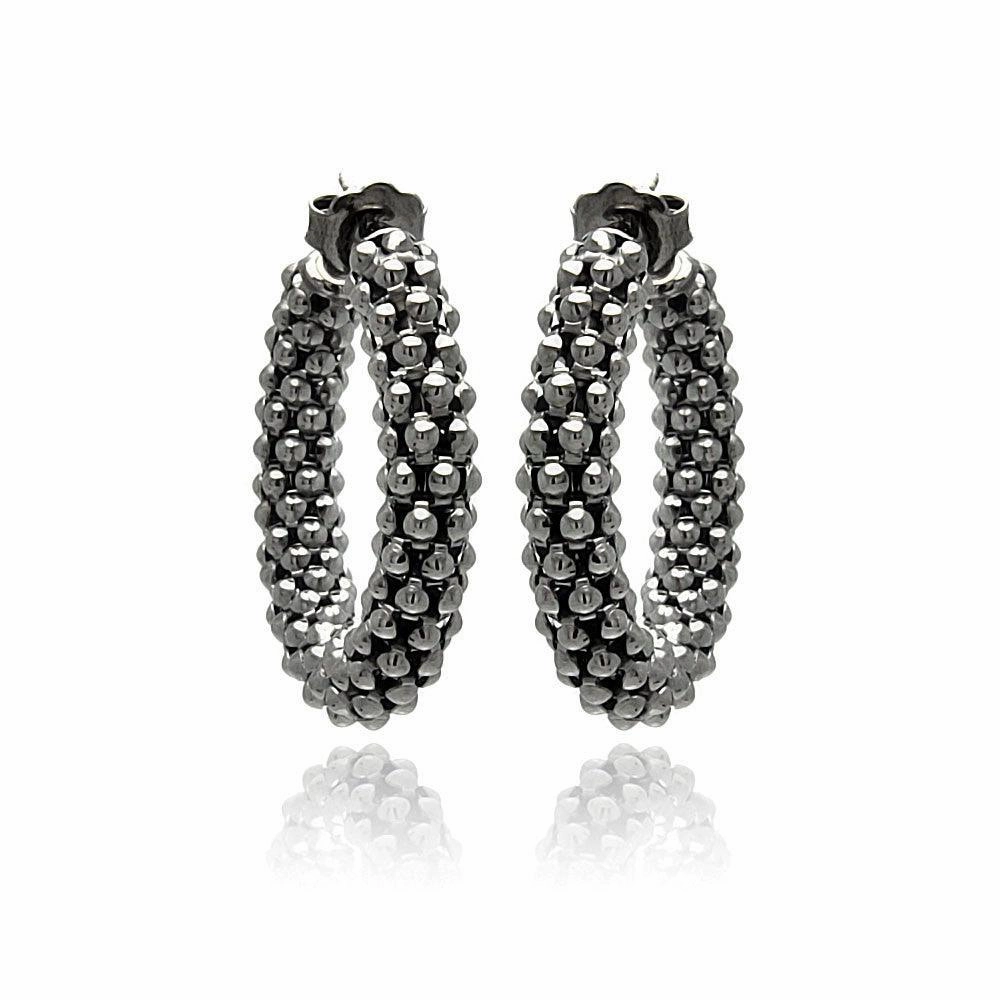 Silver 925 Black Rhodium Plated Italian Hoop Earrings - ITE00029BLK
