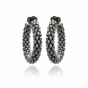 Silver 925 Black Rhodium Plated Italian Hoop Earrings - ITE00029BLK