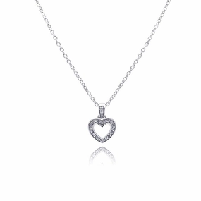 Silver 925 Clear CZ Rhodium Plated Classic Heart Pendant Necklace - STP00098