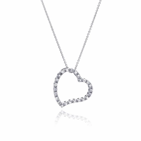 Silver 925 Clear CZ Rhodium Plated Heart Design Pendant Necklace - STP00005