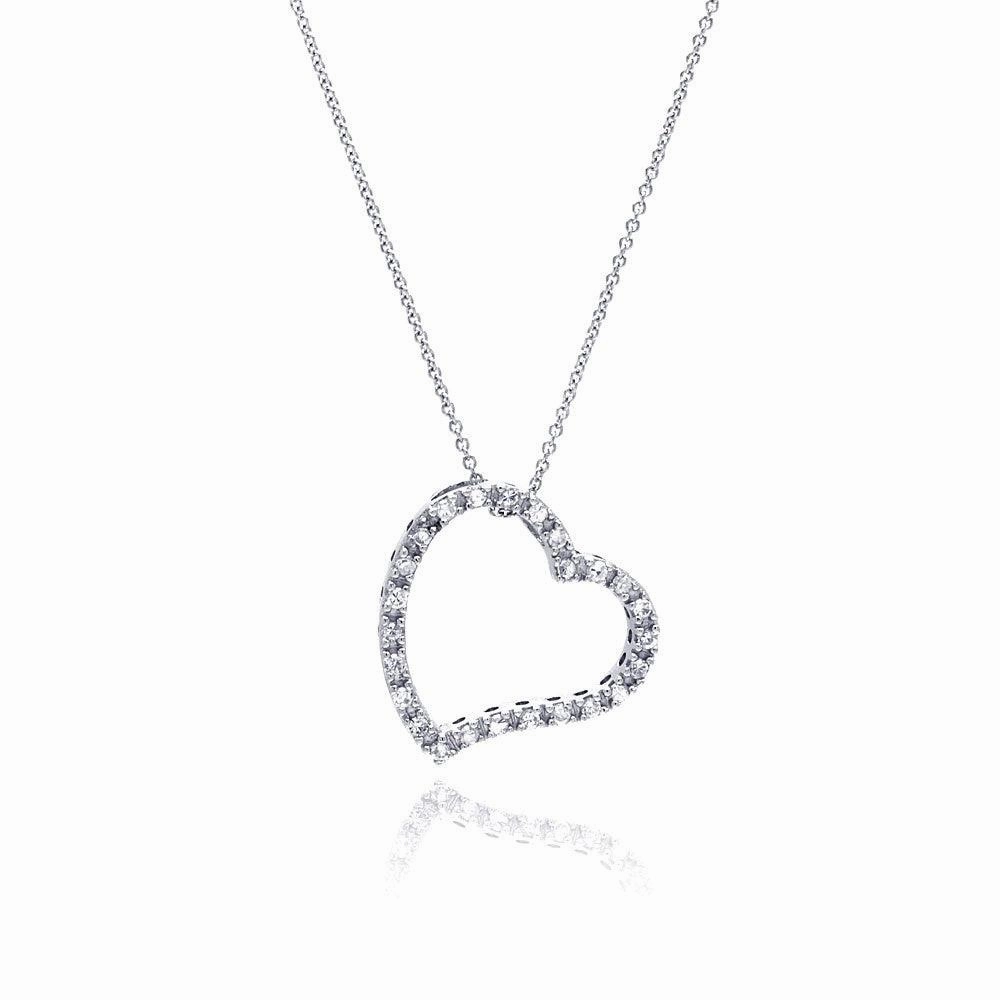 Silver 925 Clear CZ Rhodium Plated Heart Design Pendant Necklace - STP00005