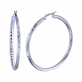 Silver 925 Diamond Cut Hoop Earrings 3mm Wide - HP04-3