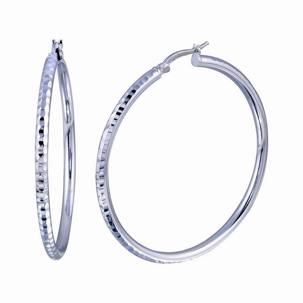 Silver 925 Diamond Cut Hoop Earrings 3mm Wide - HP04-3