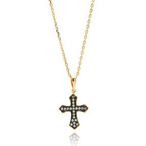 Silver 925 Gold and Rhodium Plated Cross CZ Necklace - BGP00635