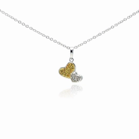 Silver 925 Gold and Rhodium Plated Two Toned Heart CZ Dangling Necklace - BGP00296