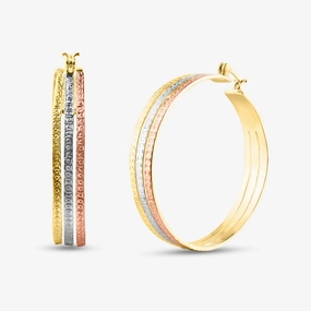 Silver 925 Gold and Silver and Bronze Rhodium Plated CZ Hoop Earrings - STE00463