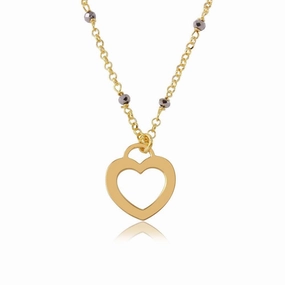 Silver 925 Gold Plated Black DC Beads Chain with Open Heart - ECN00023GP