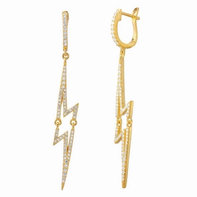 Silver 925 Gold Plated Dangling Lightning CZ huggie hoop Earrings - ACE00102GP