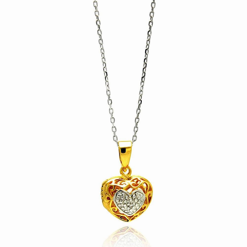 Silver 925 Gold Plated Heart CZ Necklace - BGP00558
