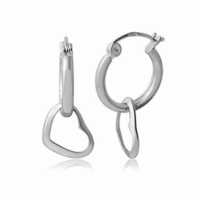 Silver 925 huggie hoop Earrings with Hanging Open Heart - STE00792