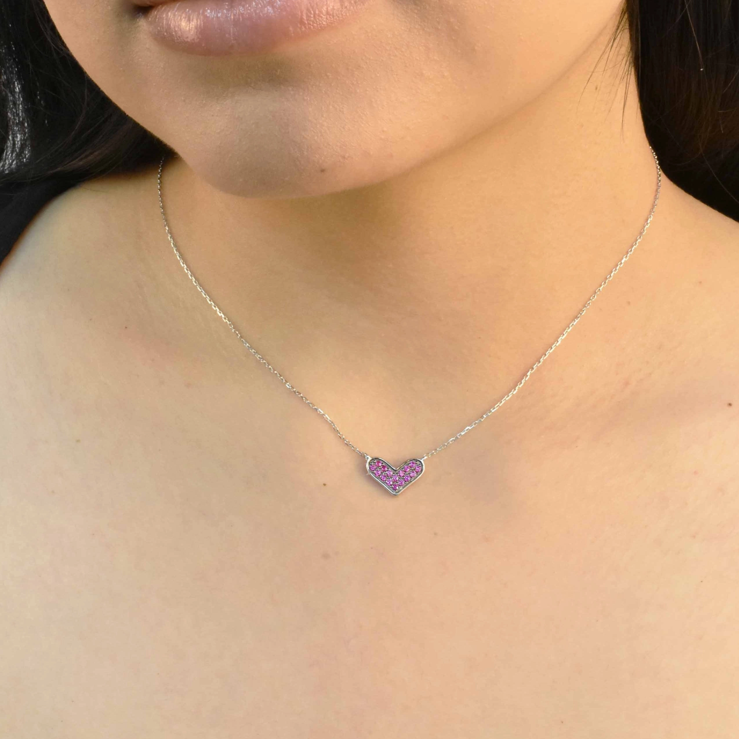 Silver 925 Rhodium and Black Rhodium Plated Red CZ Wide Heart Pendant Necklace - BGP00943RED