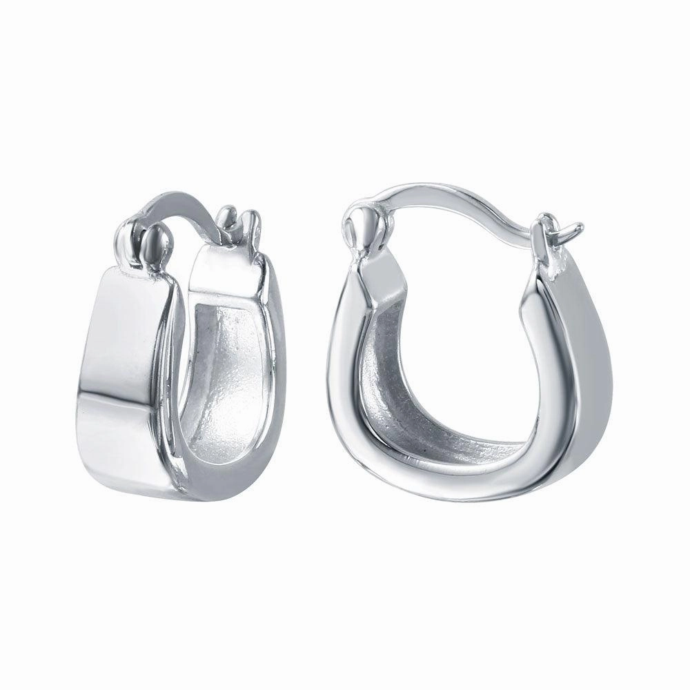 Silver 925 Rhodium Plated 'U' Shaped Hoop Earrings - STE00721