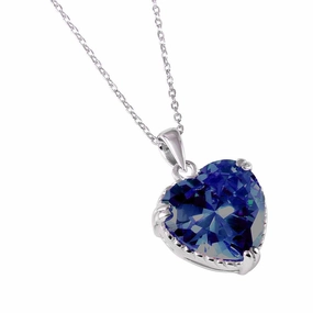 Silver 925 Rhodium Plated Blue Heart CZ Rope Necklace - BGP00729