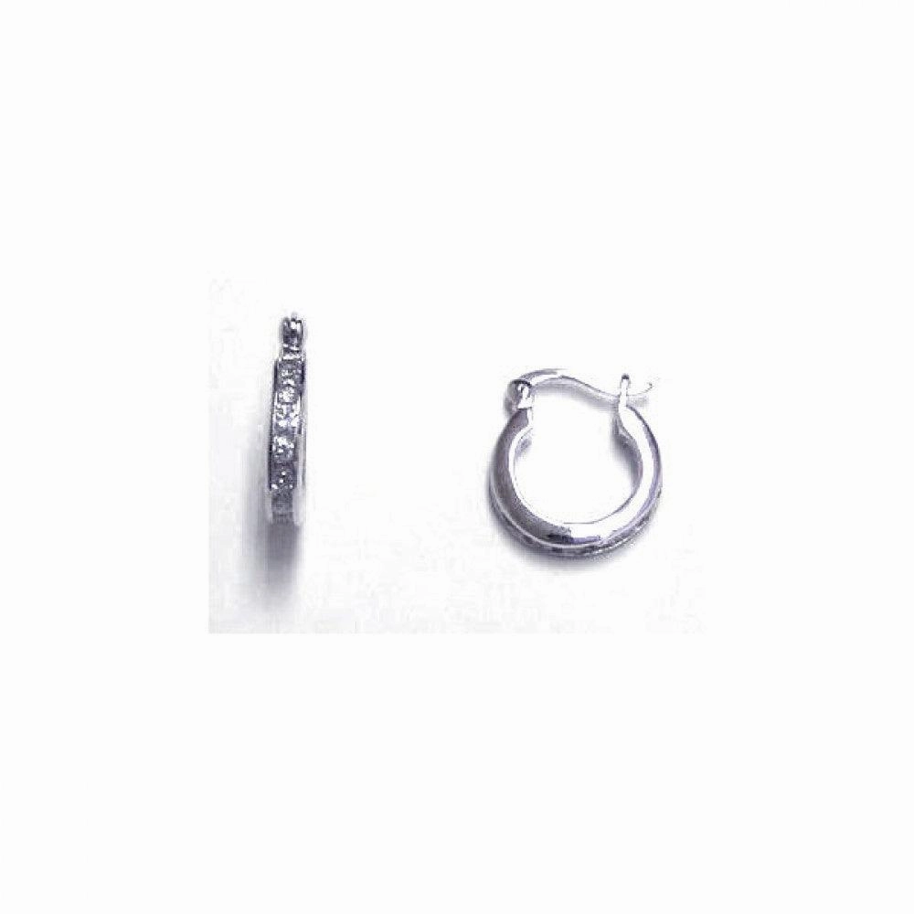 Silver 925 Rhodium Plated Channel Clear CZ huggie hoop Earrings - AAE00005-10MM