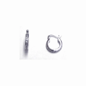 Silver 925 Rhodium Plated Channel Clear CZ huggie hoop Earrings - AAE00005-10MM