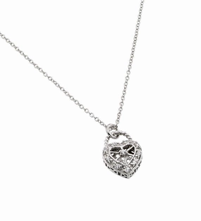 Silver 925 Rhodium Plated Clear CZ Center Open Heart Pendant Necklace - BGP00822