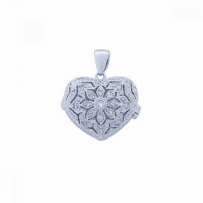 Silver 925 Rhodium Plated Clear CZ Heart Pendant Necklace - STP00849