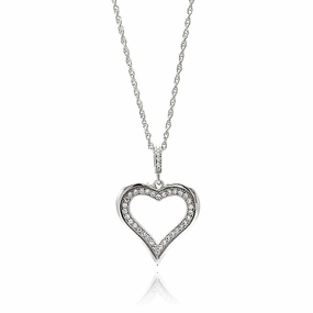 Silver 925 Rhodium Plated Clear CZ Heart Pendant Necklace - STP01353