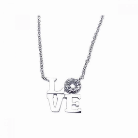 Silver 925 Rhodium Plated Clear CZ Love Pendant Necklace - STP00872