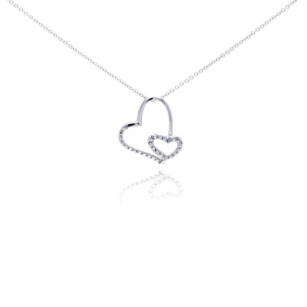 Silver 925 Rhodium Plated Clear Diamond Heart Pendant Necklace - STP01035