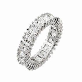 Silver 925 Rhodium Plated Clear Rectangular CZ Eternity Ring - BGR00849