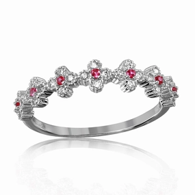 Silver 925 Rhodium Plated Clover Band with Red CZ Stones - GMR00129R