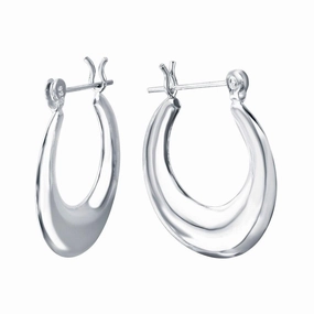 Silver 925 Rhodium Plated Crescent Hoop Earrings - STE00726