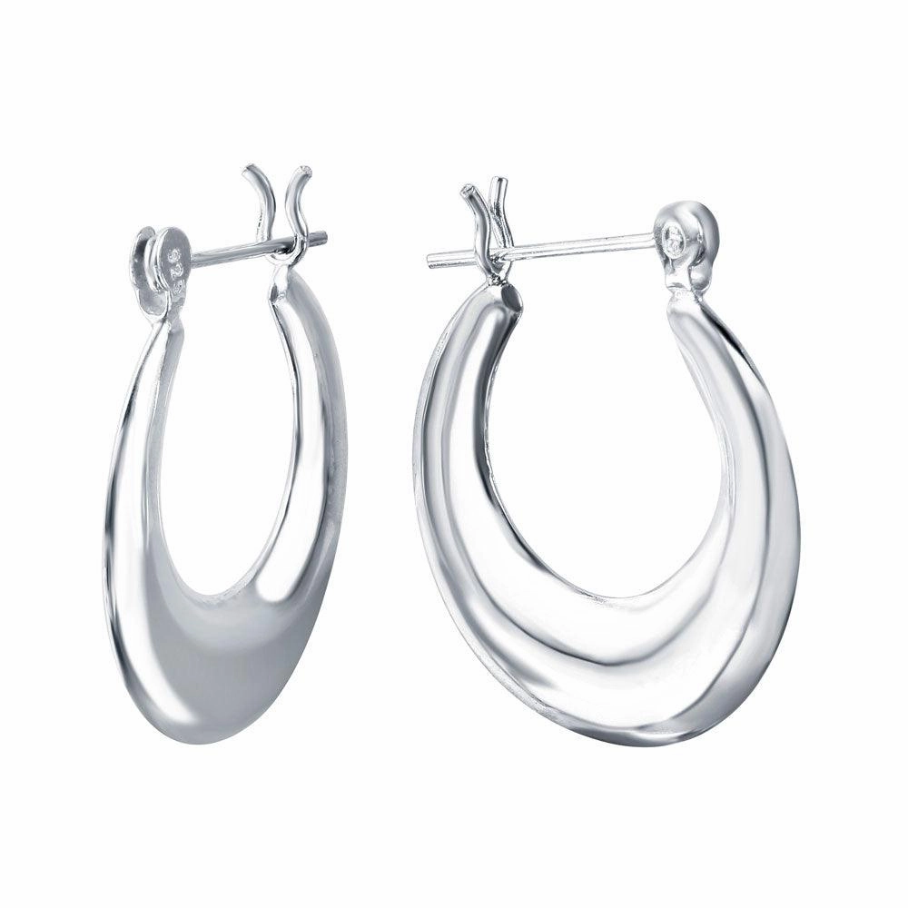 Silver 925 Rhodium Plated Crescent Hoop Earrings - STE00726