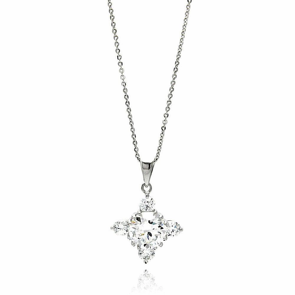 Silver 925 Rhodium Plated Cross CZ Necklace - BGP00606