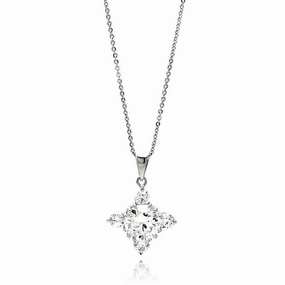 Silver 925 Rhodium Plated Cross CZ Necklace - BGP00606